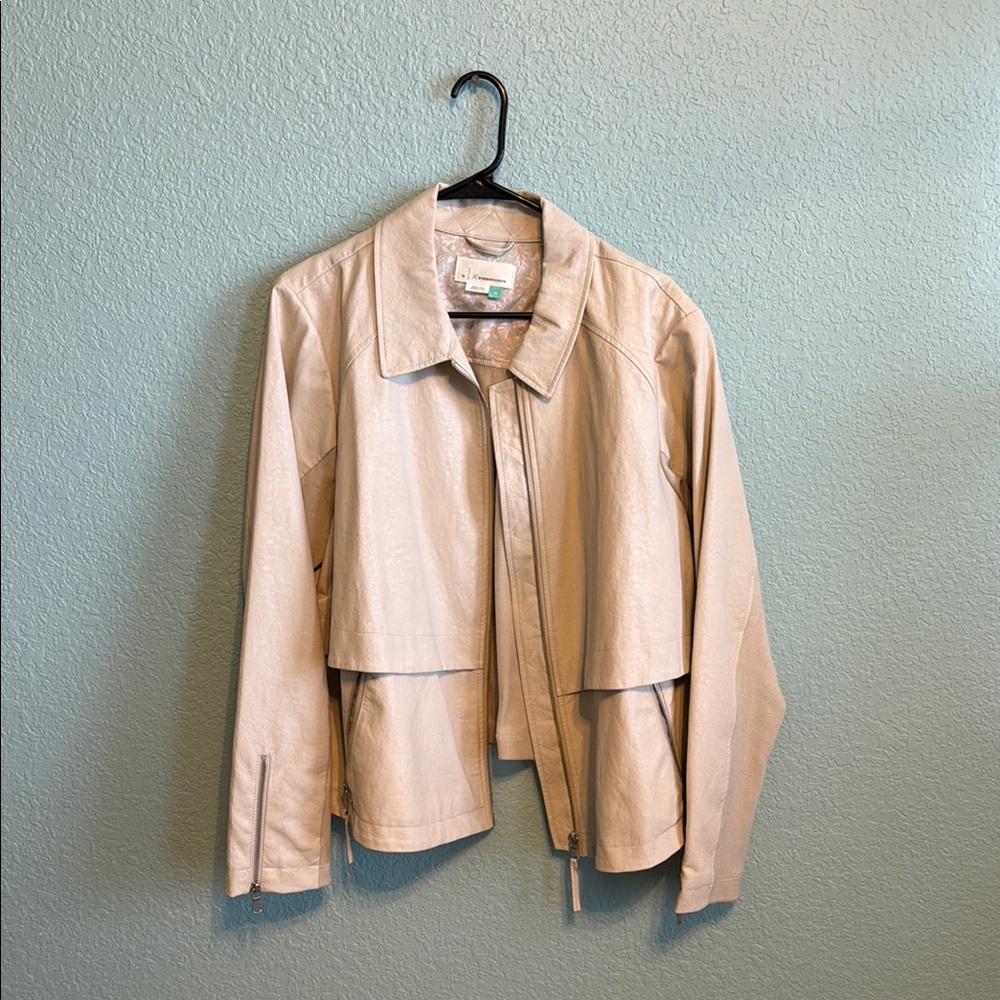 Anthropologie Cream Leather moto Jacket